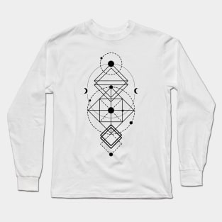 Geometric Symbol Perfect Symmetry with Moons and Diamonds Black Version Long Sleeve T-Shirt